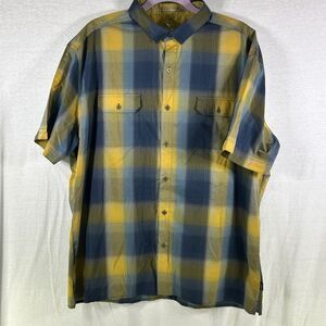 Kuhl Response Button Up Shirt Mens XXL Yellow Blue Plaid Outdoor Hiking